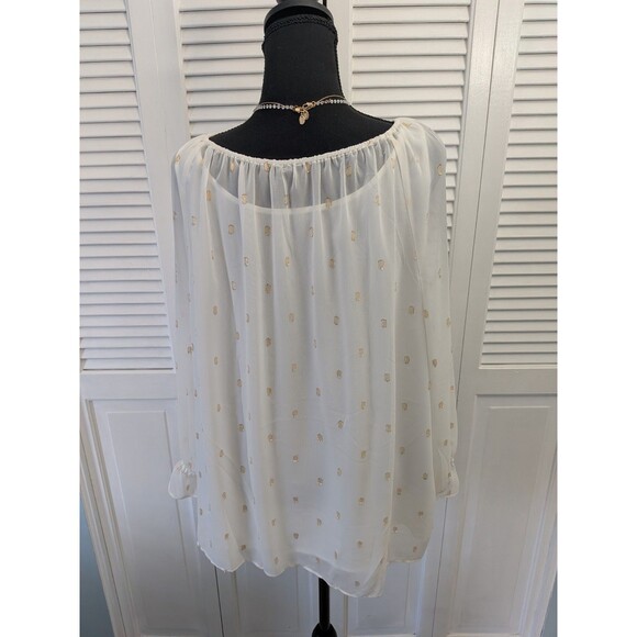 Talbots Blouse/Cami Women's XL Flounce Sleeve Ivory Gold Metallic Clip Dot New - Picture 8 of 12